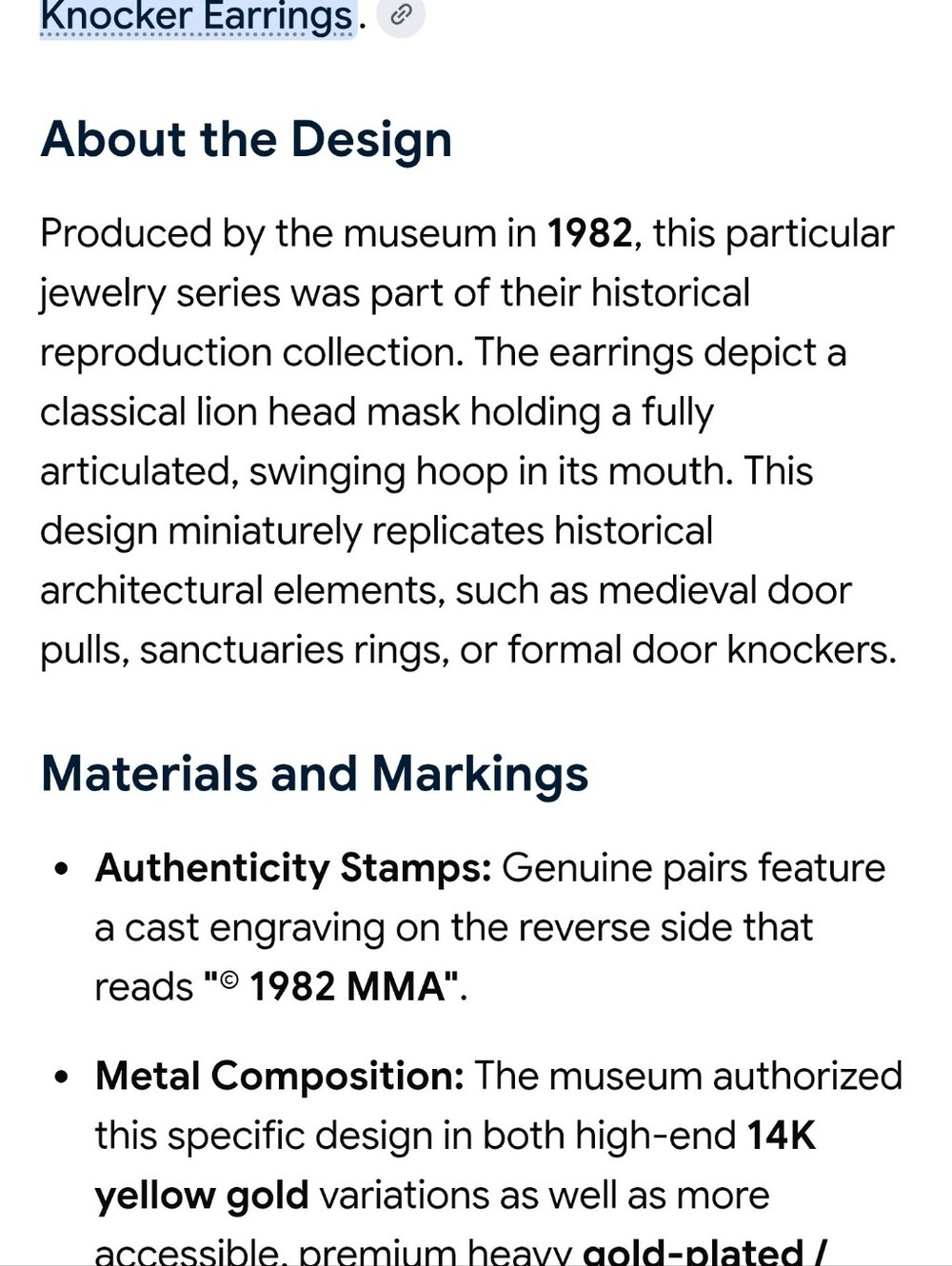 Metropolitan Museum Of Art Lions Head Earrings 1982 And Pin - Picture 5 of 6